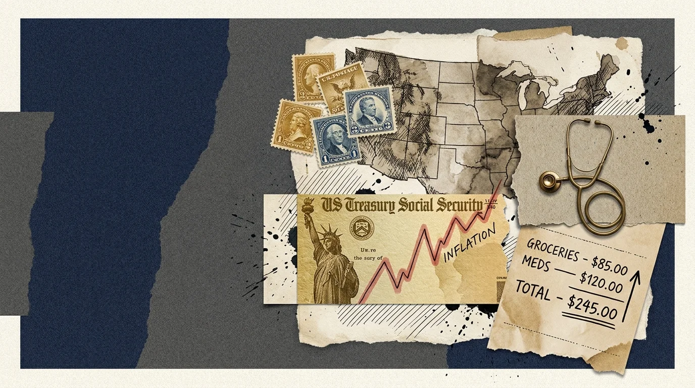 A collage showing a stethoscope, a map, and financial symbols, representing the complex retirement landscape.