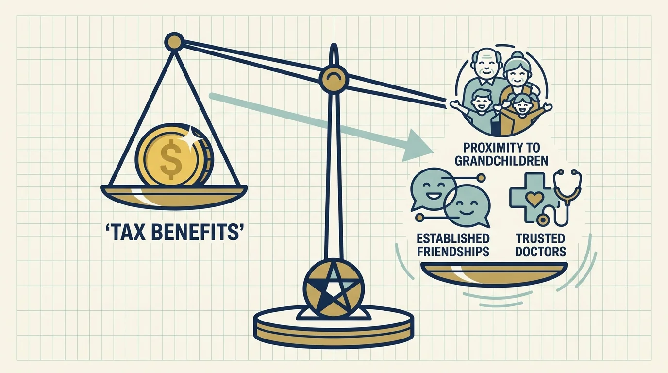 A conceptual diagram showing social and health factors outweighing tax benefits on a balance scale.