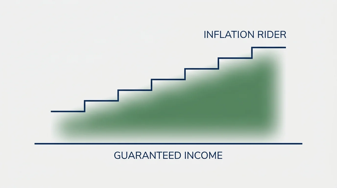 A diagram comparing a flat guaranteed income line with a rising inflation-adjusted income line.