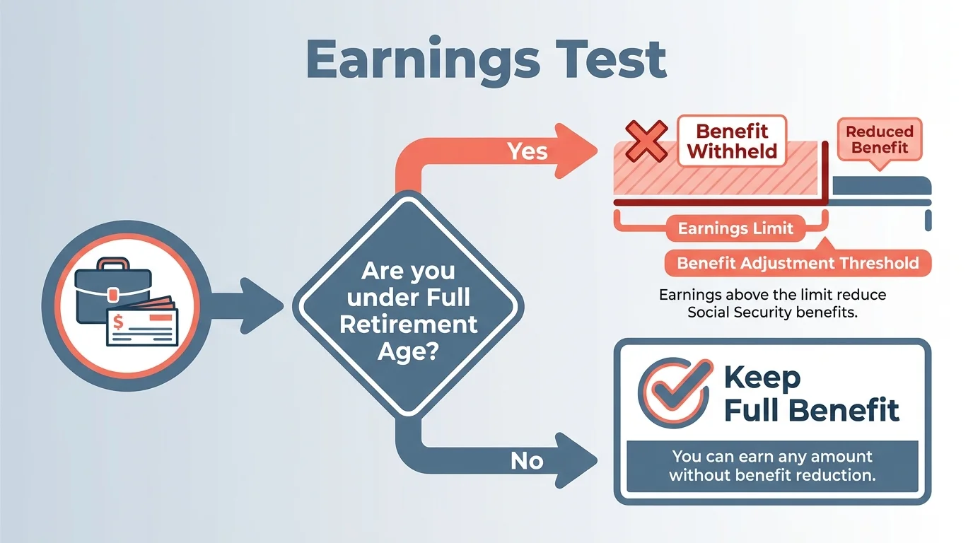 A flowchart showing how working while claiming Social Security can trigger benefit withholdings before full retirement age.