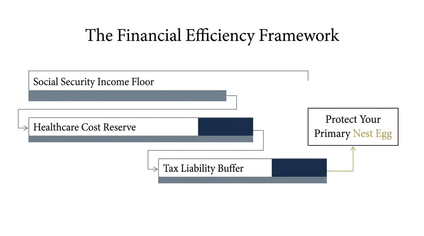 A minimalist financial diagram illustrating how to structure an income floor and protect a retirement nest egg.
