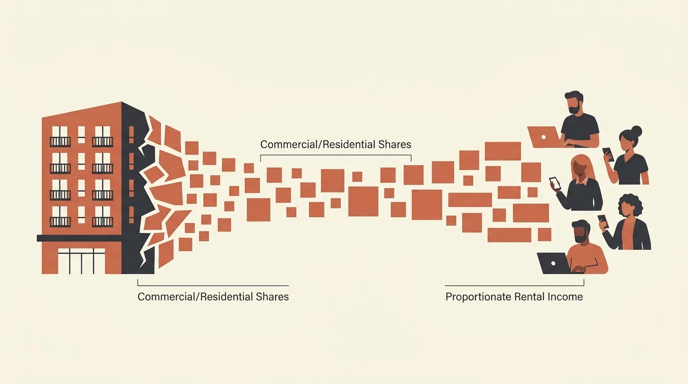 An infographic showing how a single property is divided into shares for multiple investors.