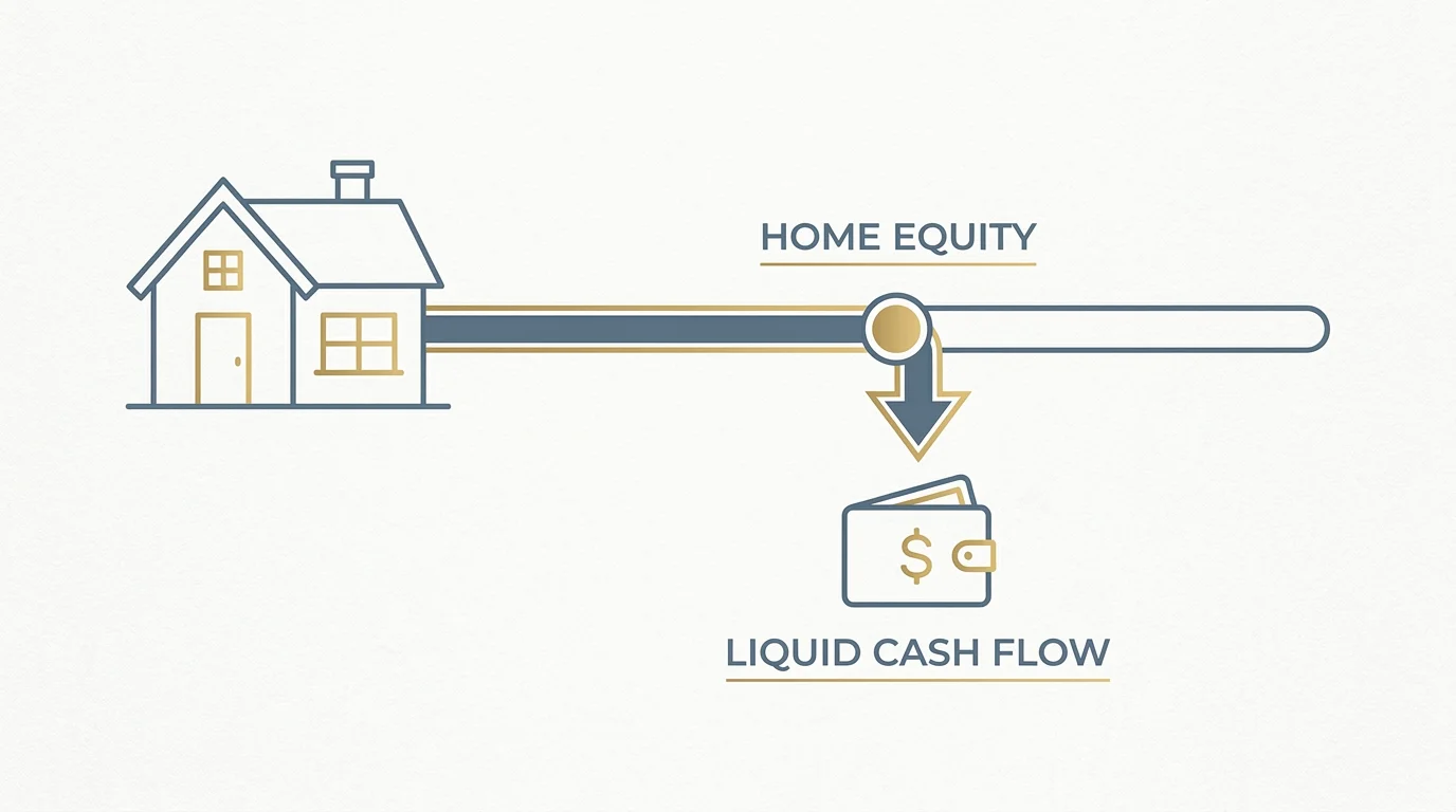 An infographic showing the conversion of home equity into liquid cash flow.