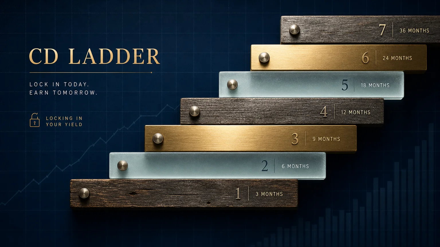 A series of horizontal bars of wood and metal arranged like a ladder, symbolizing a CD ladder strategy.