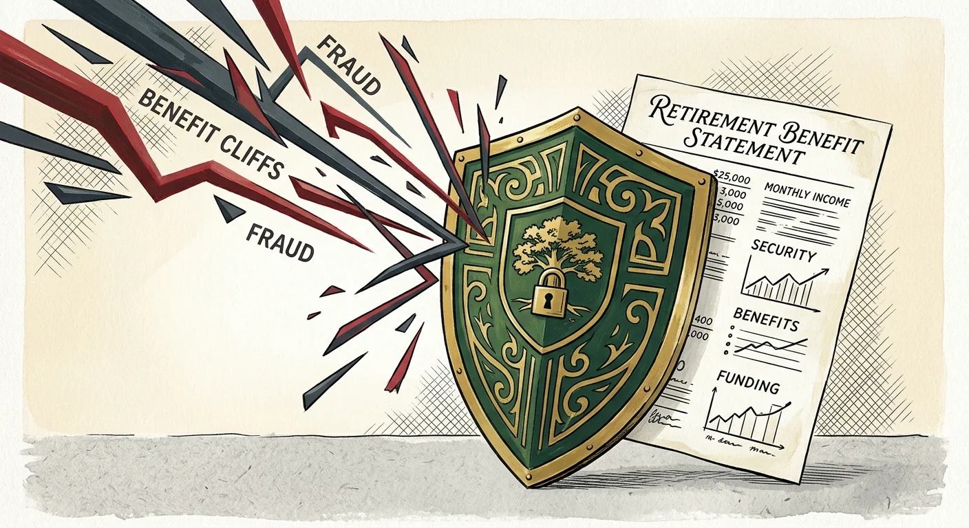 A green and gold shield stands protectively in front of a document, deflecting red and grey abstract lightning bolt vectors.