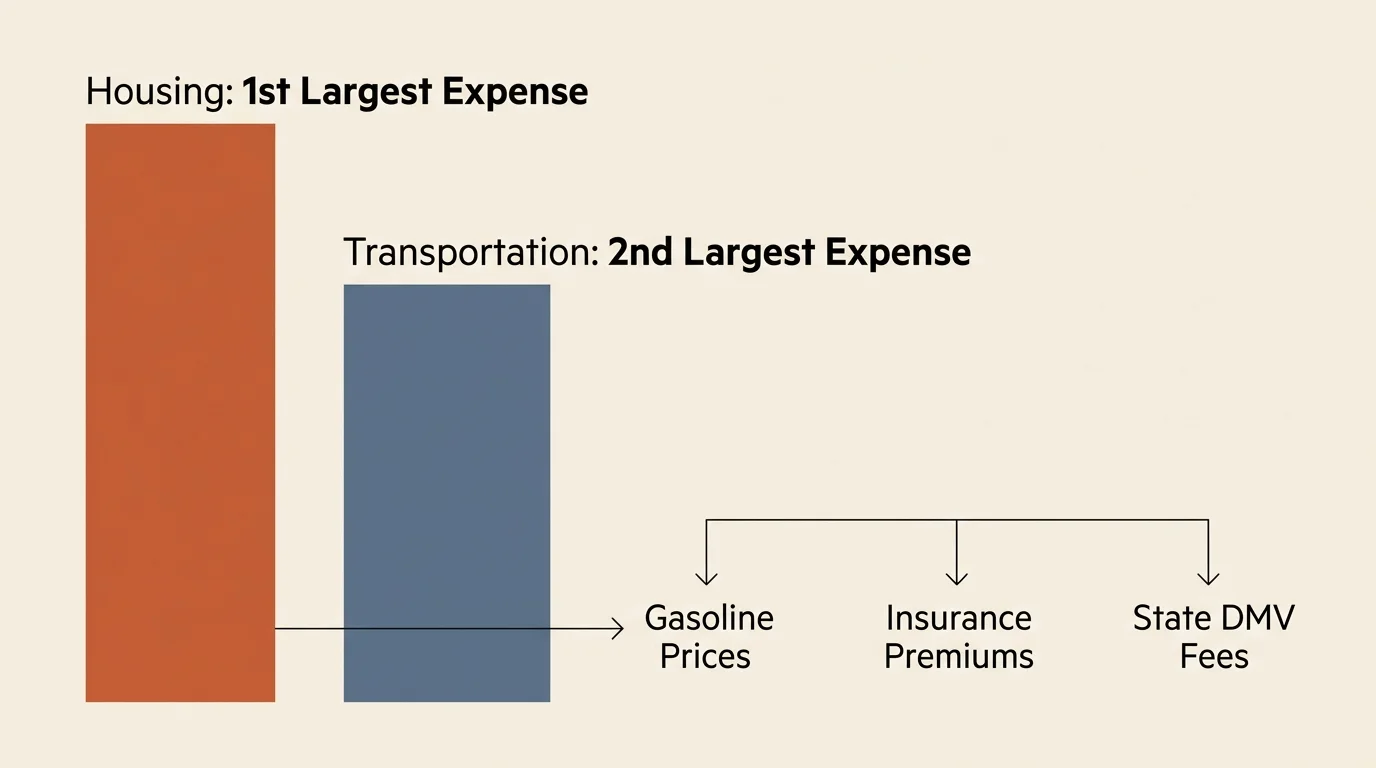 A minimalist bar chart comparing retiree expenses, showing housing as the first and transportation as the second largest.