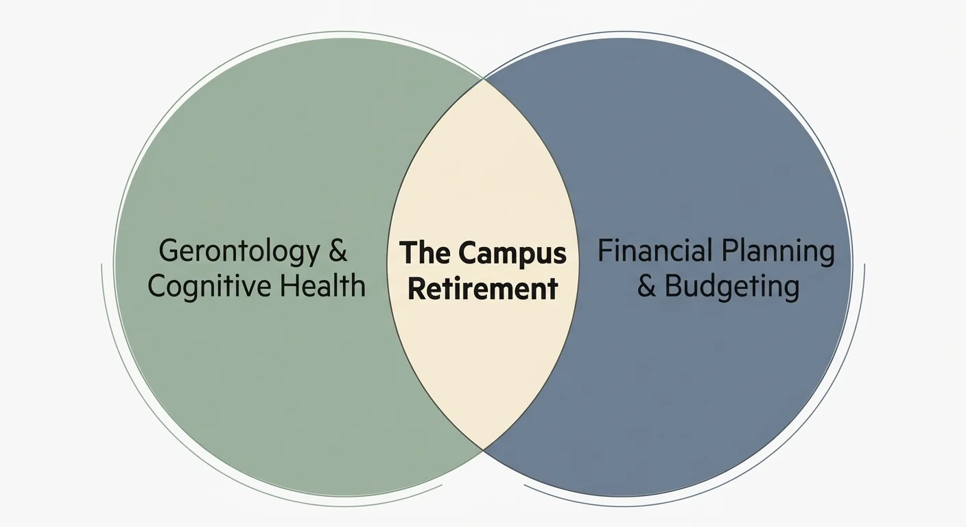 A Venn diagram showing the overlap between cognitive health and financial planning at 'The Campus Retirement'.