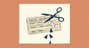 Editorial illustration of a paycheck having its corners trimmed by stylized scissors, representing hidden deductions.