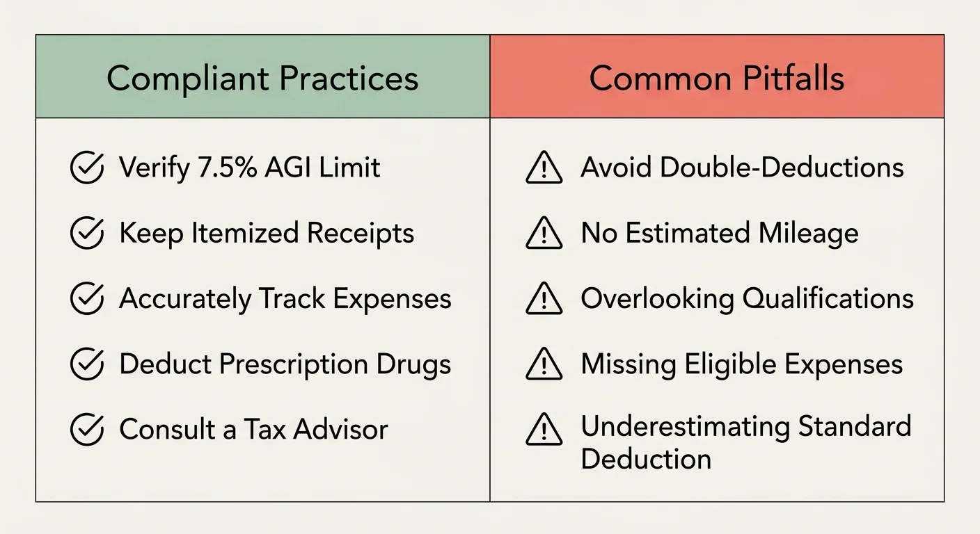 A split-column infographic comparing compliant tax practices against common pitfalls to avoid.
