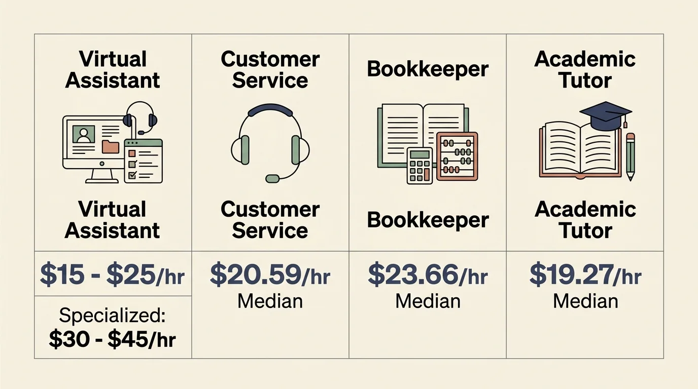 Infographic showing hourly wages for four popular retiree desk jobs.
